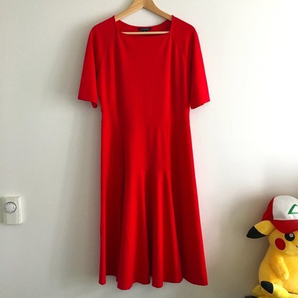 Lands' End Square Neck Sheath Dress Midi Short Sleeve‎ Red Knit Womens Si… - Picture 1 of 5